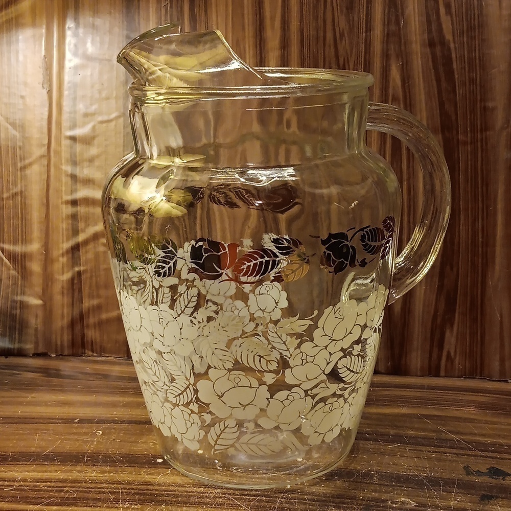 Vintage retro mcm Barlett Collins white gold rose barware pitcher